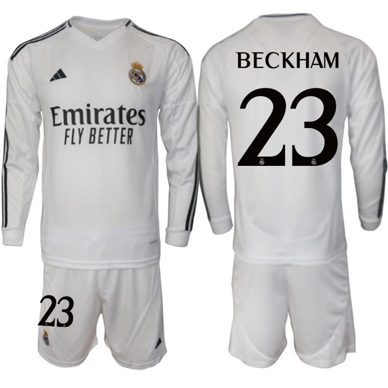 Men 2024-2025 Club Real Madrid home Long Sleeves White #23 Soccer Jersey->real madrid jersey->Soccer Club Jersey